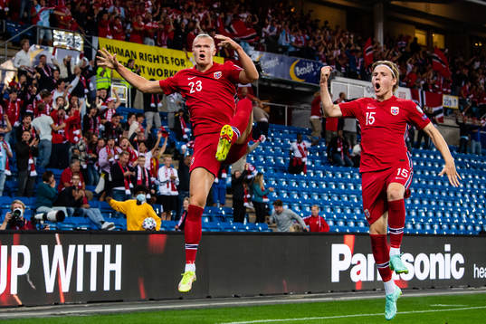 Erling Braut Haaland and Jens Petter Hauge of Norway