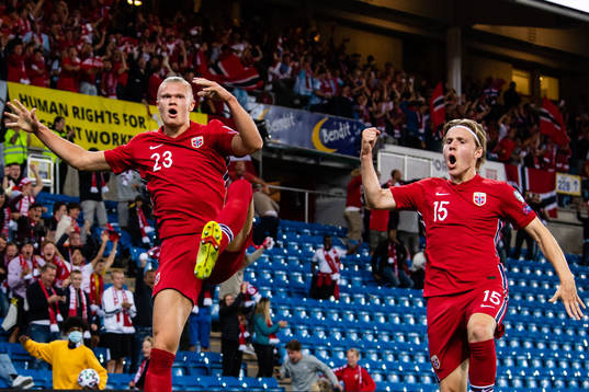 Erling Braut Haaland and Jens Petter Hauge of Norway