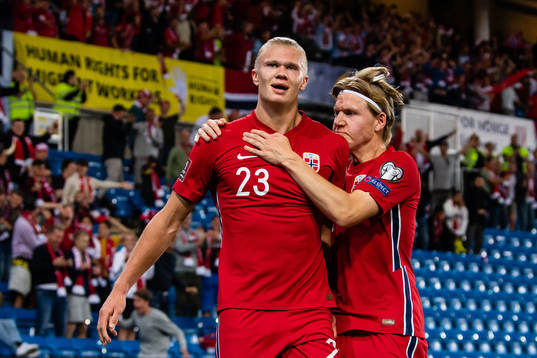 Erling Braut Haaland and Jens Petter Hauge of Norway