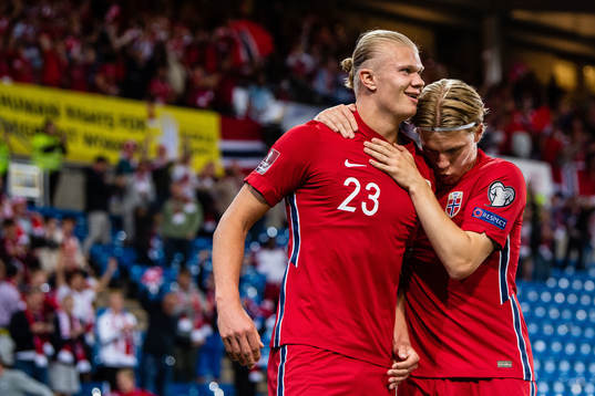 Erling Braut Haaland and Jens Petter Hauge of Norway