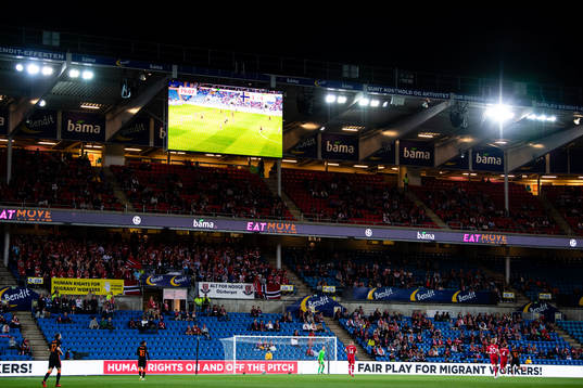 General View of Ullevaal stadion and billboards saying