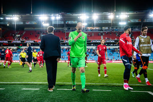 Goalkeeper André Hansen of Norway looks dejected