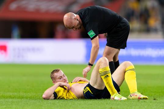 Dejan Kulusevski of Sweden in pain