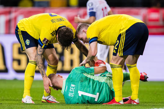 Victor Nilsson Lindelöf, goalkeeper Robin Olsen and Emil