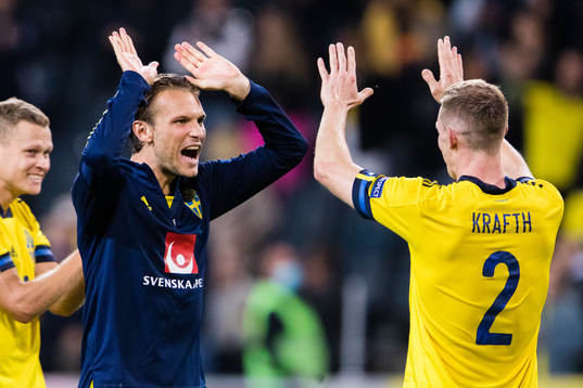 Albin Ekdal and Emil Krafth of Sweden celebrates