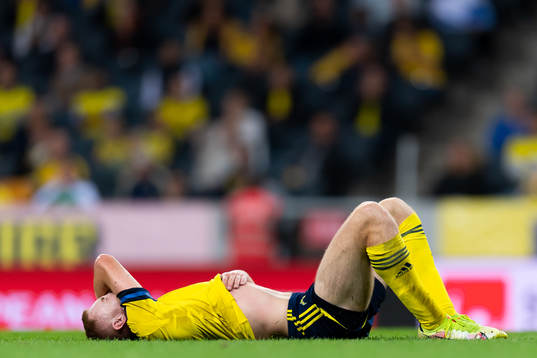 Dejan Kulusevski of Sweden in pain