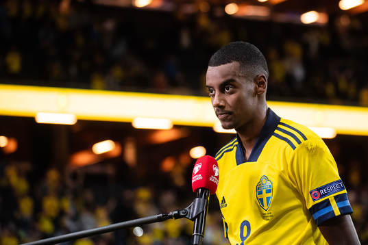 Alexander Isak of Sweden is being interviewed