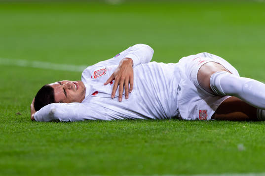 Alvaro Morata of Sweden in pain