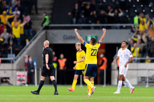 Robin Quaison of Sweden celebrates