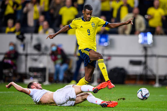 Aymeric Laporte of Spain against Alexander Isak of Sweden