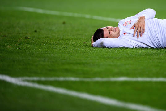 Alvaro Morata of Spain in pain