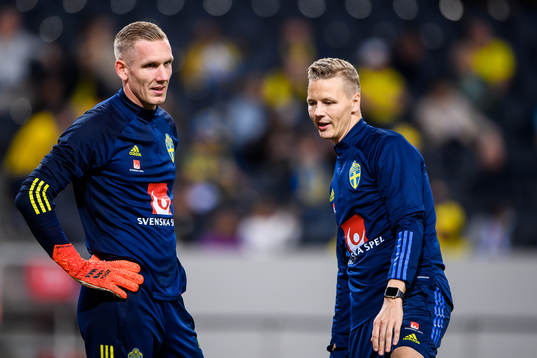 goalkeeper Robin Olsen and goalkeeper coach Maths Elfvendal