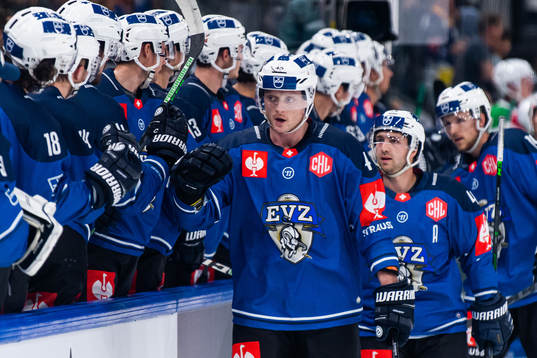Carl Klingberg of Zug celebrates scoring 1-1