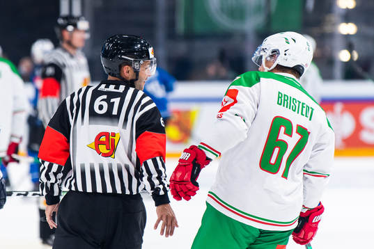 Leon Bristedt of Rögle reacts towards the referee