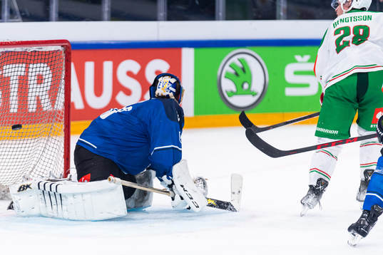 Anton Bengtsson of Rögle scores 1-2 behind goalkeeper