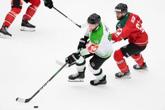 Jan Dufek of Mlada Boleslav and Jacob Nilsson of Frölunda