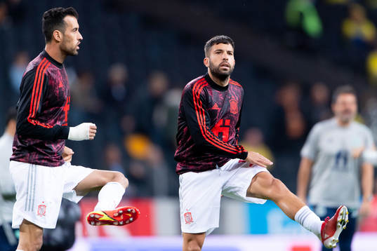 Sergio Busquets and Jordi Alba of Spain