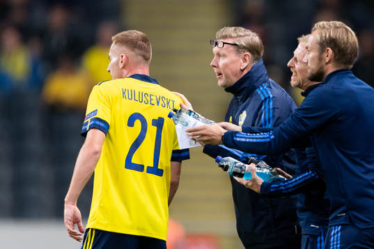 Dejan Kulusevski of Sweden and assistant coach Peter