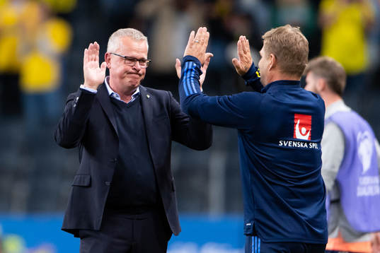 Head coach Janne Andersson of Sweden celebrates