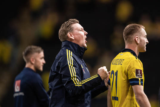 Assistant coach Peter Wettergren of Sweden celebrates