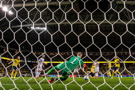 Goalkeeper Robin Olsen of Sweden with a save