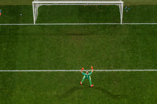 Goalkeeper Robin Olsen of Sweden celebrates
