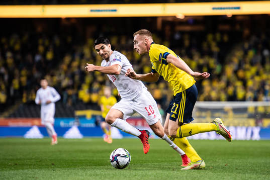 Carlos Soler of Spain and Dejan Kulusevski of Sweden