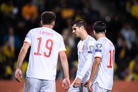 Alvaro Morata of Spain looks dejected