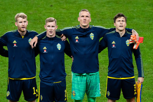 Filip Helander, Emil Krafth, goalkeeper Robin Olsen and