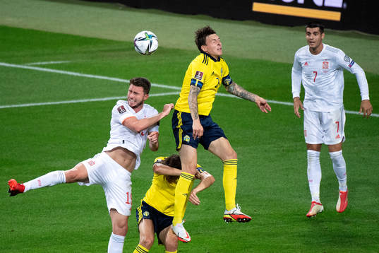 Victor Nilsson Lindelöf of Sweden and Aymeric Laporte of