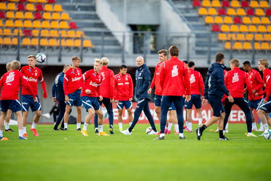 Ståle Solbakken, head coach of Norway, and players of the