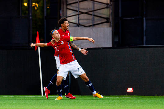 Erik Botheim of Norway celebrates with teammate Noah Holm
