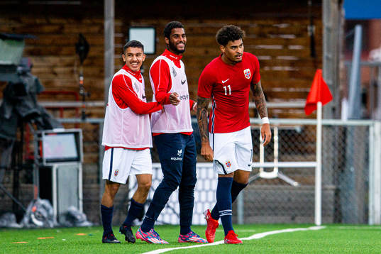 Noah Holm of Norway celebrates with teammates Emil