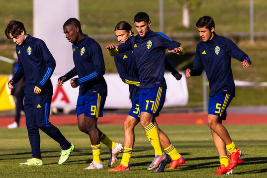 Sveriges Emmanuel Tannor, Elison Makolli, Danilo Glusica,