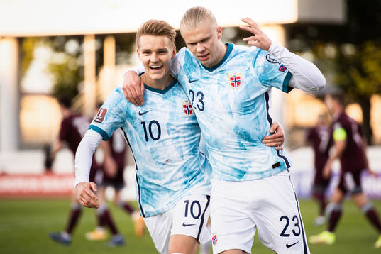 Martin Ødegaard and Erling Braut Haaland of Norway
