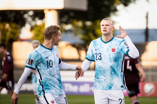 Martin Ødegaard and Erling Braut Haaland of Norway