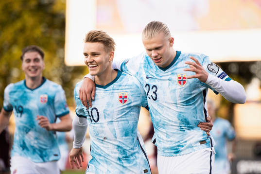 Martin Ødegaard and Erling Braut Haaland of Norway