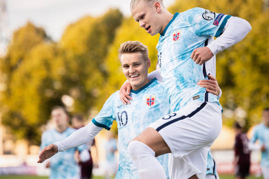 Martin Ødegaard and Erling Braut Haaland of Norway