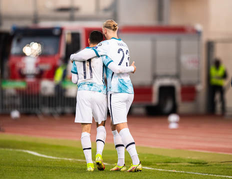 Mohamed Elyounoussi and Erling Braut Haaland of Norway