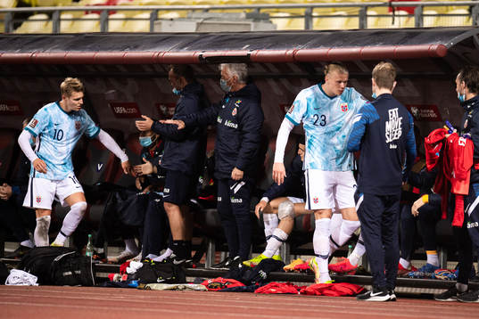Martin Ødegaard and Erling Braut Haaland of Norway