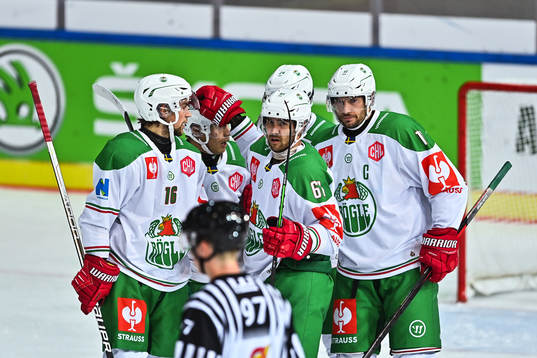 Ludvig Larsson of Rögle celebrates 2-1 goal with teammates
