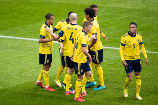 Robin Quaison of Sweden celebrates