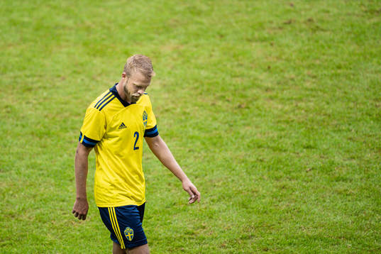 Daniel Sundgren of Sweden looks dejected