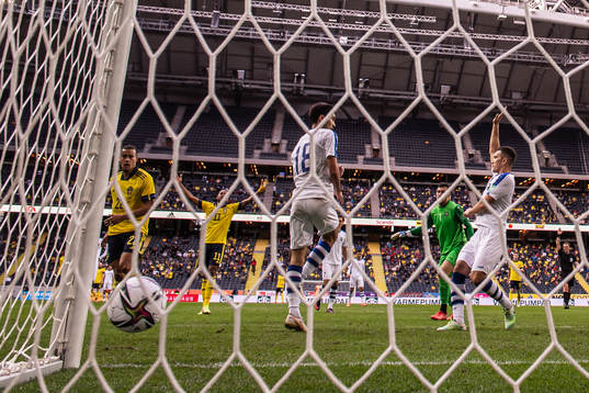 Robin Quaison of Sweden score a goal that was disallowed