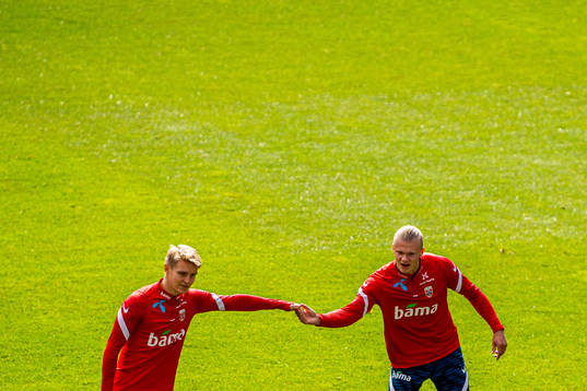Martin Ødegaard and Erling Braut Haaland of the Norwegian