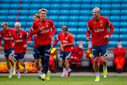 Martin Ødegaard and Erling Braut Haaland of the Norwegian