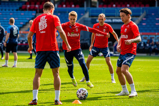 Martin Ødegaard and Patrick Berg of the Norwegian national