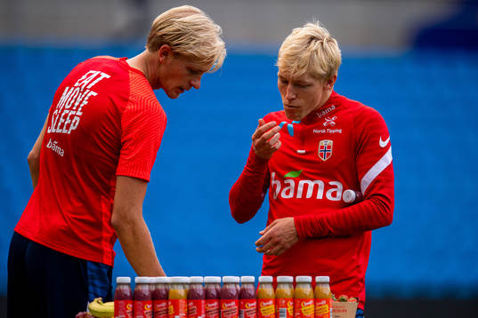 Morten Thorsby and Birger Meling of the Norwegian national