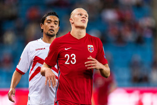 Richard Felipes of Gibraltar and Erling Braut Haaland of
