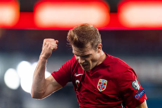Alexander Sørloth of Norway celebrates